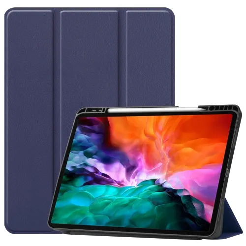 LEATHER Zaklápací obal Apple iPad Pro 12.9 2022 / 2021 tmavomodrý