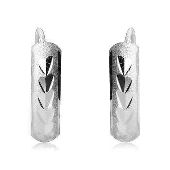 Okrúhle strieborné náušnice 925 s pieskovaným povrchom, lesklé zárezy, 4 mm
