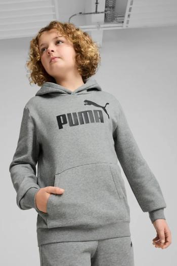 Detská mikina Puma ESS No. 1 Logo Hoodie FL B šedá farba, s kapucňou, s potlačou, 684908