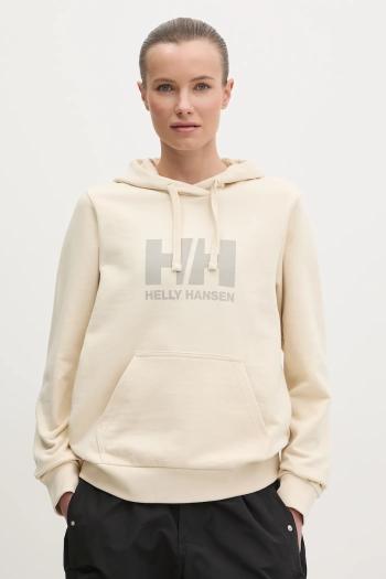 Bavlnená mikina Helly Hansen HH LOGO 2.0 dámska, béžová farba, s kapucňou, s potlačou, 34460