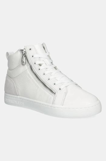 Kožené tenisky Calvin Klein Jeans CLASSIC CUPSOLE ZIP MID IN biela farba, YM0YM01156