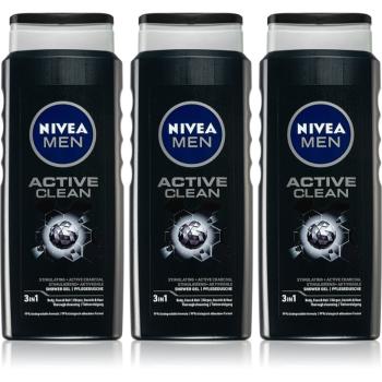 NIVEA MEN Active Clean sprchový gél pre mužov výhodné balenie 3 x 500 ml
