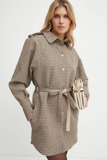 Vlnené šaty Patou béžová farba, mini, áčkový strih, DR1530195