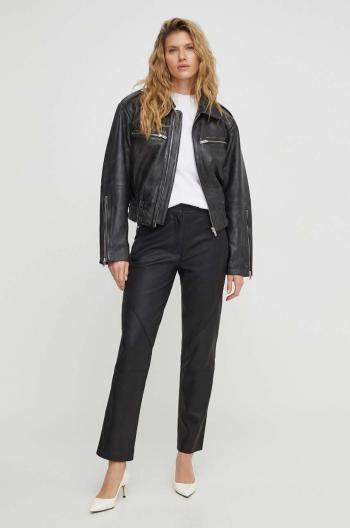Semišové nohavice 2NDDAY 2ND Kurt - Dense Leather čierna farba, rovné, vysoký pás, 2241561653
