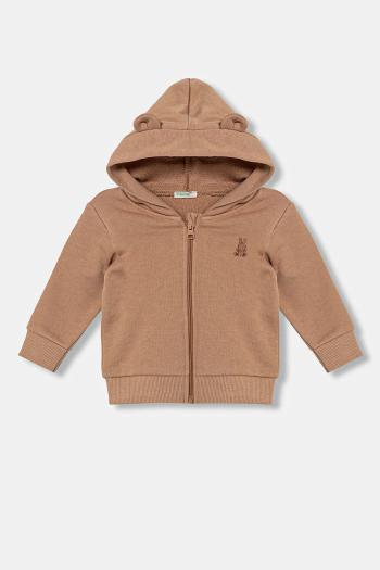 Bavlnená mikina pre bábätká United Colors of Benetton hnedá farba, s kapucňou, jednofarebná, 3J70A5017