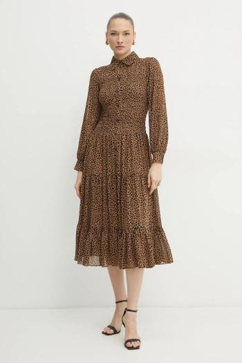 Šaty MICHAEL Michael Kors hnedá farba, midi, áčkový strih, MR582L7GRY