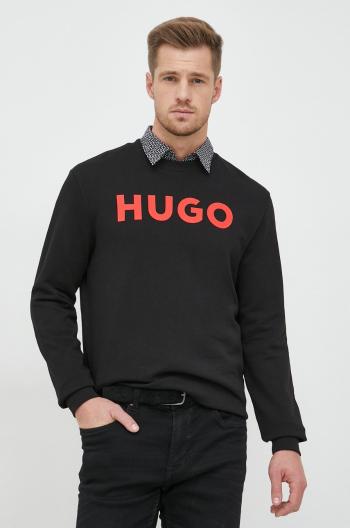 Bavlnená mikina HUGO pánska,čierna farba,s potlačou,50477328