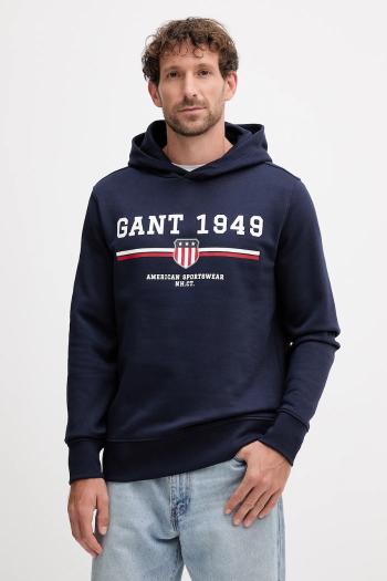 Mikina Gant tmavomodrá farba, s kapucňou, s potlačou, 2067042