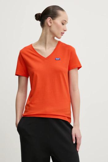Bavlnené tričko Hugo Blue dámske, oranžová farba, 50513667