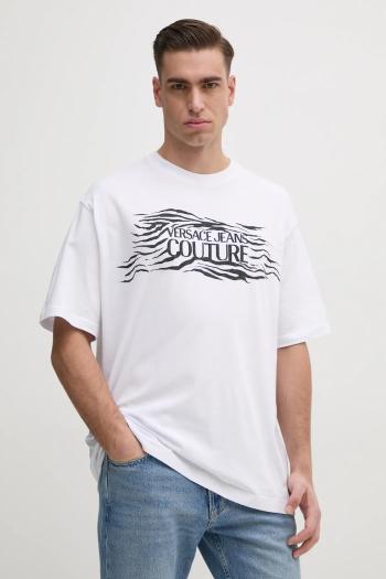 Bavlnené tričko Versace Jeans Couture pánske, biela farba, s nášivkou, 78GAH6L1 J0001