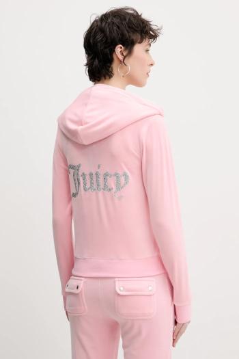 Velúrová mikina Juicy Couture ROBERTSON CAVIAR dámska, ružová farba, s nášivkou, JCBAS125805