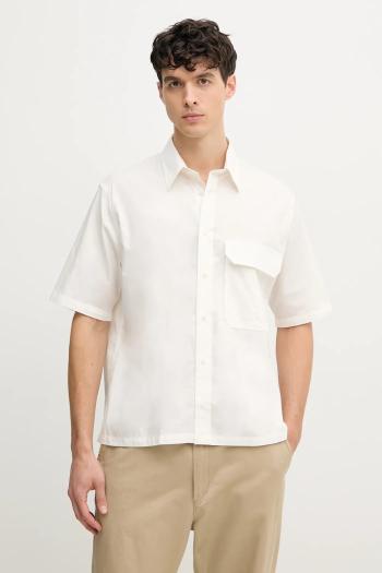 Bavlnená košeľa Armani Exchange pánska, béžová farba, voľný strih, s klasickým golierom, XM000449 AF13167