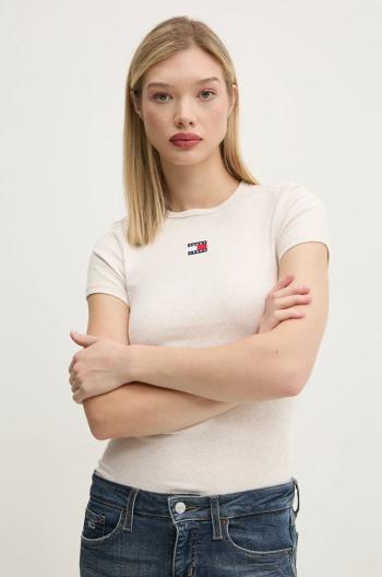 Tričko Tommy Jeans dámske, béžová farba, DW0DW20463