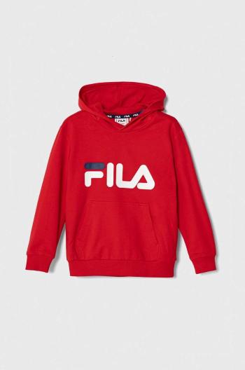 Detská mikina Fila červená farba, s kapucňou, s potlačou