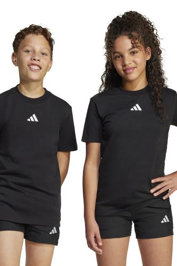 Detské bavlnené tričko adidas čierna farba, s nášivkou, JC9776