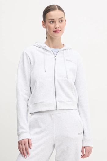 Mikina Dkny dámska, šedá farba, s kapucňou, jednofarebná, DP5J9508