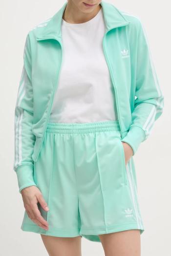 Šortky adidas Originals Firebird dámske, tyrkysová farba, s nášivkou, vysoký pás, JD0819