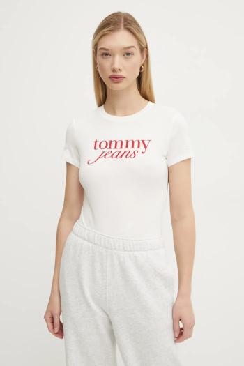 Bavlnené tričko Tommy Jeans dámske, biela farba, DW0DW19447