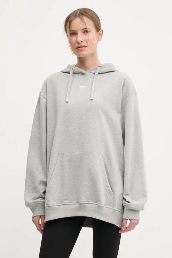 Bavlnená mikina adidas Originals Essential dámska, šedá farba, s kapucňou, s nášivkou, IY9616