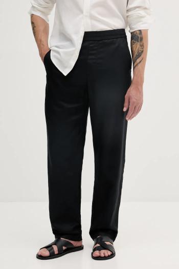 Nohavice s prímesou ľanu Armani Exchange čierna farba, rovný strih, XM000655 AF13180