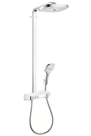 Sprchový systém Hansgrohe Raindance Select E na stěnu s termostatickou batériou biela/chróm 27127400