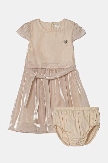 Dievčenské šaty Guess béžová farba, mini, áčkový strih, A5RK09 WGWQ0