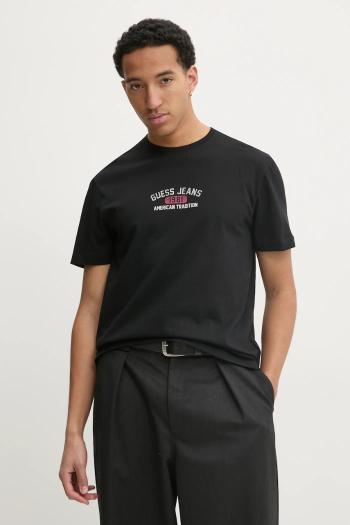 Bavlnené tričko Guess Jeans pánske, čierna farba, s potlačou, M5RI77 K8FQ4