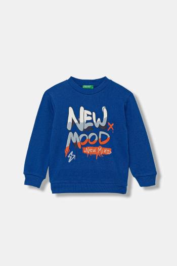 Detská bavlnená mikina United Colors of Benetton modrá farba, s potlačou, 3J68G10KN