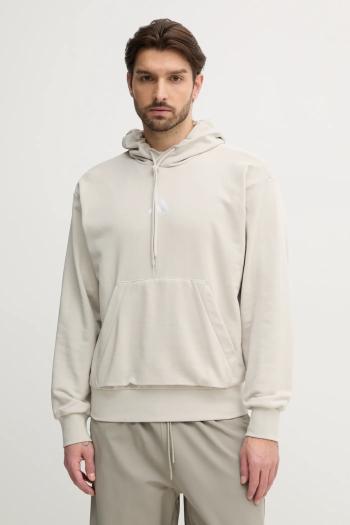 Mikina adidas Feelcozy pánska, béžová farba, s kapucňou, jednofarebná, IN6085