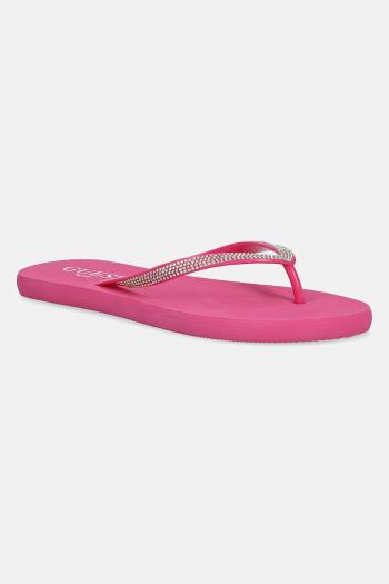 Šľapky Guess FLIP FLOP RHINESTONE dámske, ružová farba, na plochom podpätku, E5GZ05 BB00F
