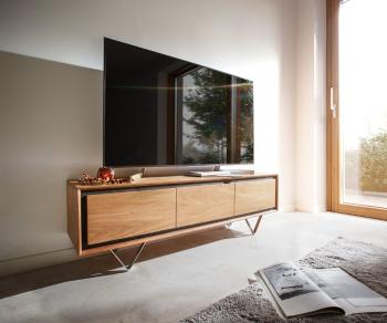 TV stolík Stonegrace 145 cm akácia prírodná 3 dvierka kamenné drevo