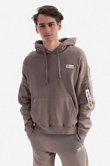 Bavlnená mikina Alpha Industries Organics OS Hoody 118349.628-brown, pánska, hnedá farba, s kapucňou, jednofarebná