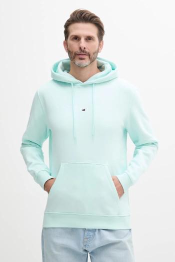 Mikina Tommy Jeans pánska, tyrkysová farba, s kapucňou, s potlačou, DM0DM20746
