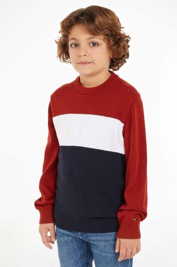 Detský bavlnený sveter Tommy Hilfiger červená farba, KB0KB09150