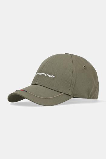 Bavlnená šiltovka Tommy Hilfiger zelená farba, s nášivkou, AM0AM13001