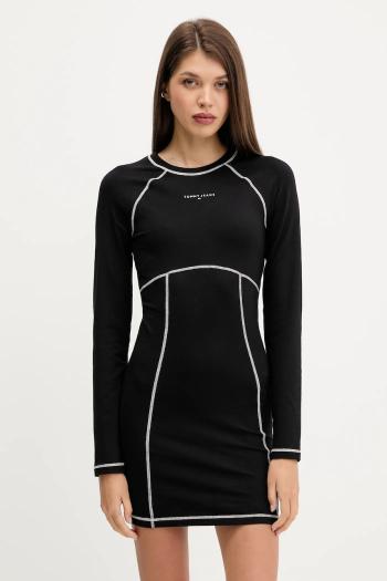 Šaty Tommy Jeans čierna farba, mini, áčkový strih, DW0DW21465