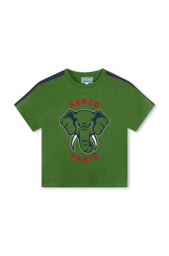 Detské bavlnené tričko Kenzo Kids zelená farba, s potlačou, K60745