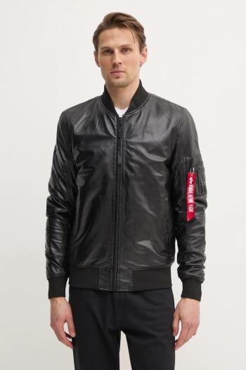 Kožená bunda bomber Alpha Industries MA-1 Leather pánska, čierna farba, prechodná, 156141