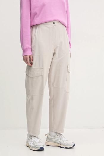 Nohavice Dkny dámske, béžová farba, strih cargo, vysoký pás, DP5P3500