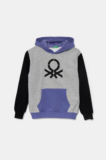 Detská mikina United Colors of Benetton fialová farba, s kapucňou, vzorovaná, 3EB5C203U