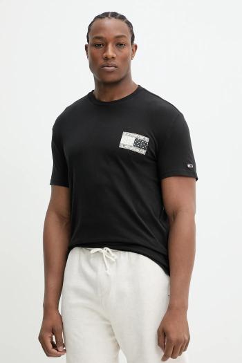 Bavlnené tričko Tommy Jeans pánske, čierna farba, s potlačou, DM0DM20774