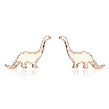 Strieborné náušnice 925 - dinosaurus medenej farby zdobený bielou glazúrou, puzetky