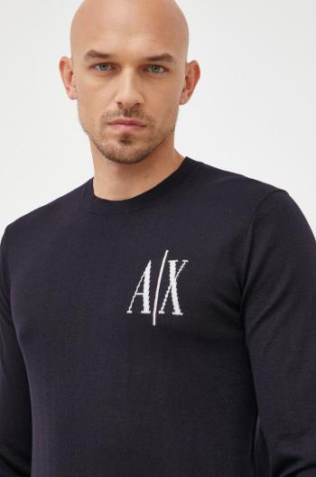 Vlnený sveter Armani Exchange pánsky, tmavomodrá farba, tenký,