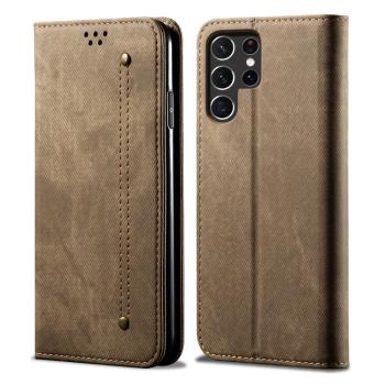 DENIM Peňaženkový kryt pre Samsung Galaxy S25 Ultra 5G šedohnedý