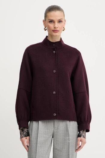 Vlnená bunda Twinset bordová farba, prechodná, oversize, 252TP2071