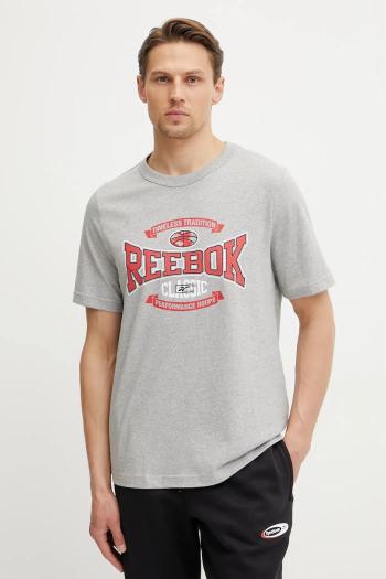 Bavlnené tričko Reebok Classic pánske, šedá farba, s potlačou, 100218840