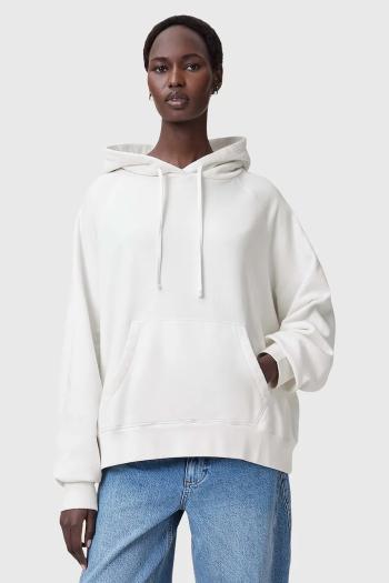 Bavlnená mikina AllSaints FUSE dámska, biela farba, s kapucňou, s nášivkou, W058JC
