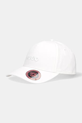 Bavlnená šiltovka HUGO biela farba, s nášivkou, 50533410