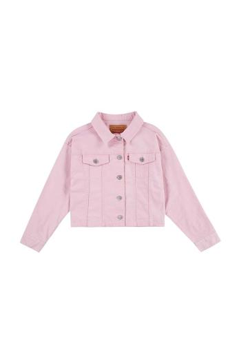 Detská rifľová bunda Levi's LVG COLOR BABY BAGGY TRUCKER ružová farba