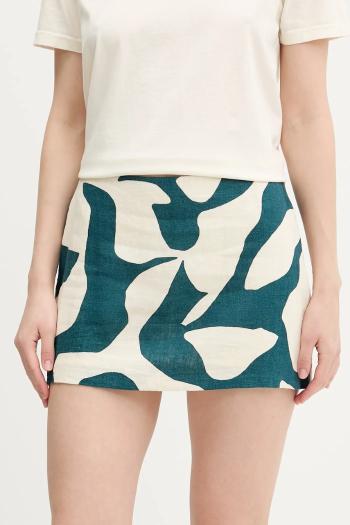 Ľanová sukňa Abercrombie & Fitch zelená farba, mini, rovný strih, KI143-5049